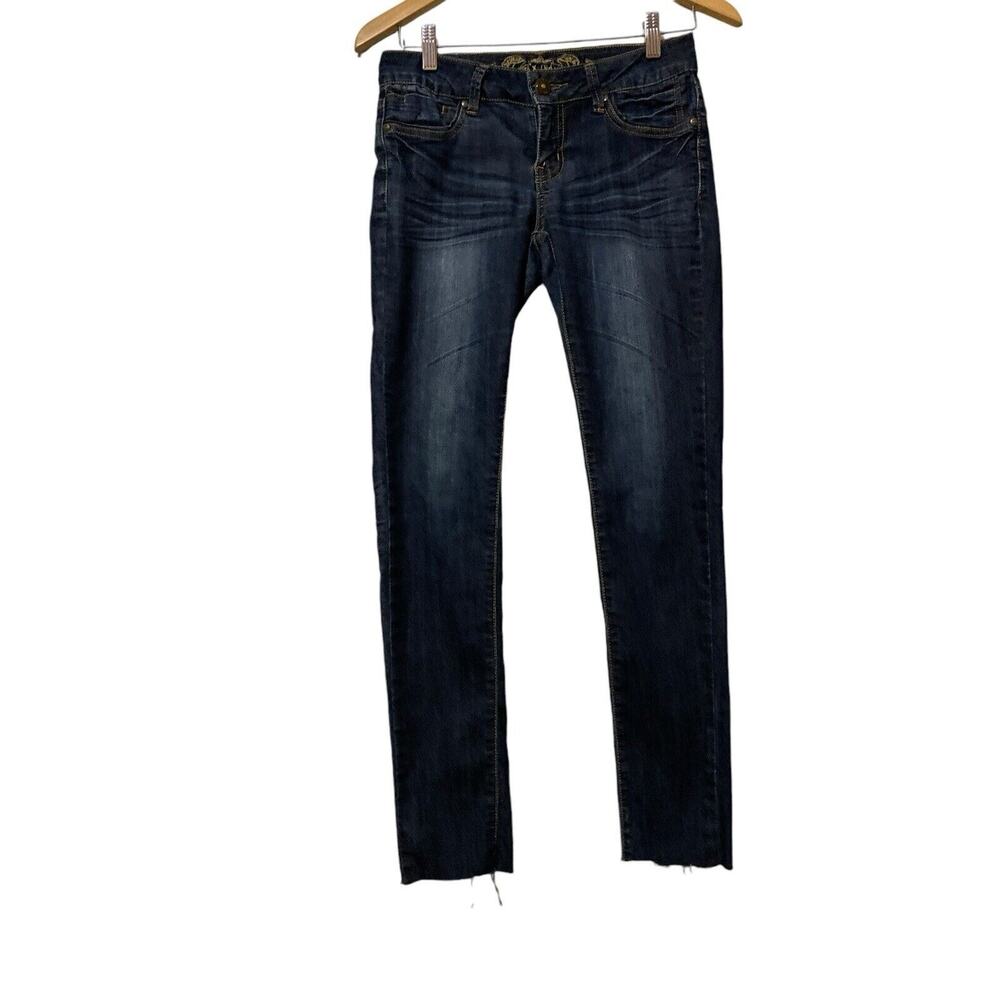 Wax Jeans Skinny Dark Stretch Jeans Size 5 Raw Hem ~‎ 27" waist